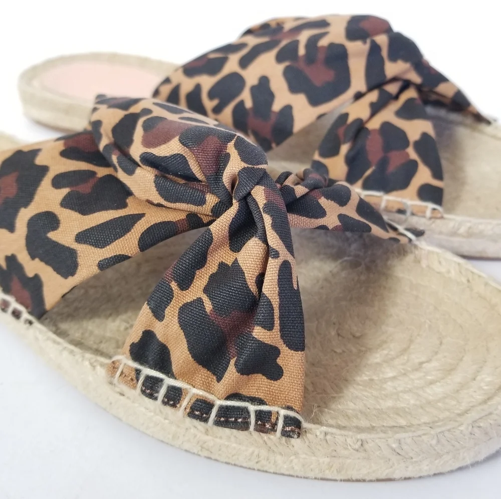 J.CREW Leopard Canvas Twisted Knot Espadrille Flats Sandal Sz 8.5 Cheetah Brown